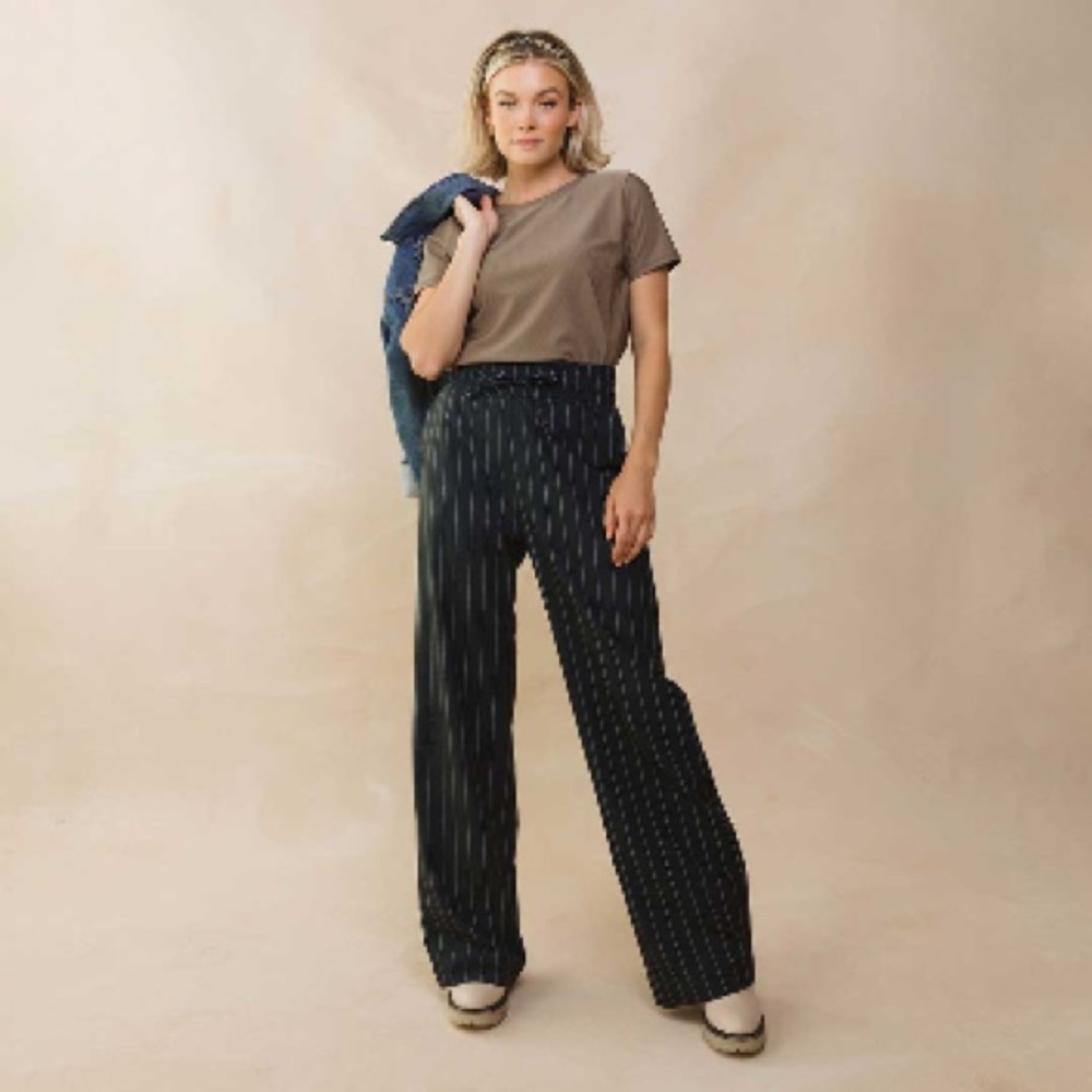 Albion AUDREY TROUSER, NAVY PINSTRIPE Wide Leg XL